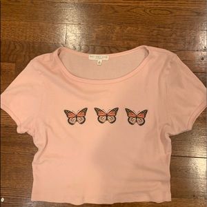 Pink butterfly Truly Madly Deeply cropped tee